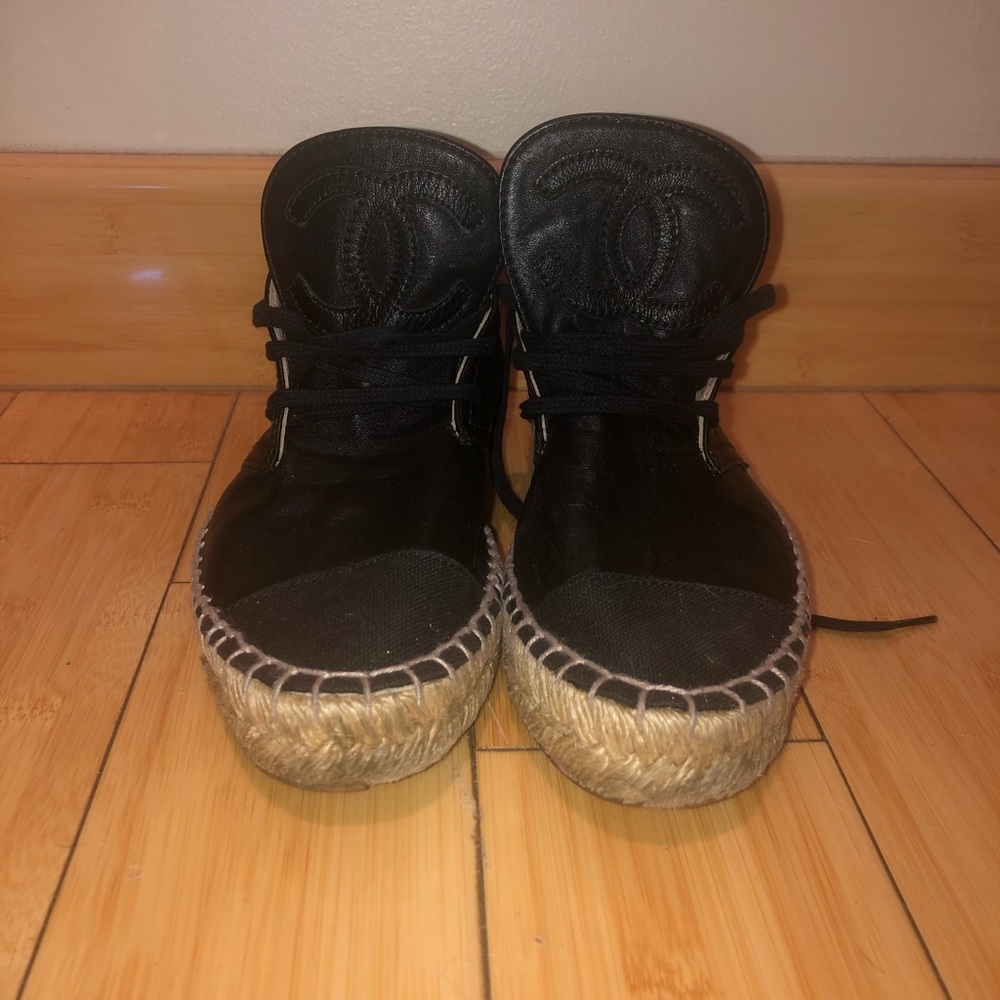Chanel Interlocking CC Leather Espadrille HighTop